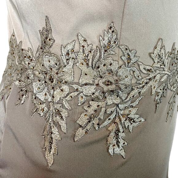 Cameron Blake Evening Gown Dress Sequins A-Line Women’s Champagne Latte Satin 14 - Picture 12 of 15